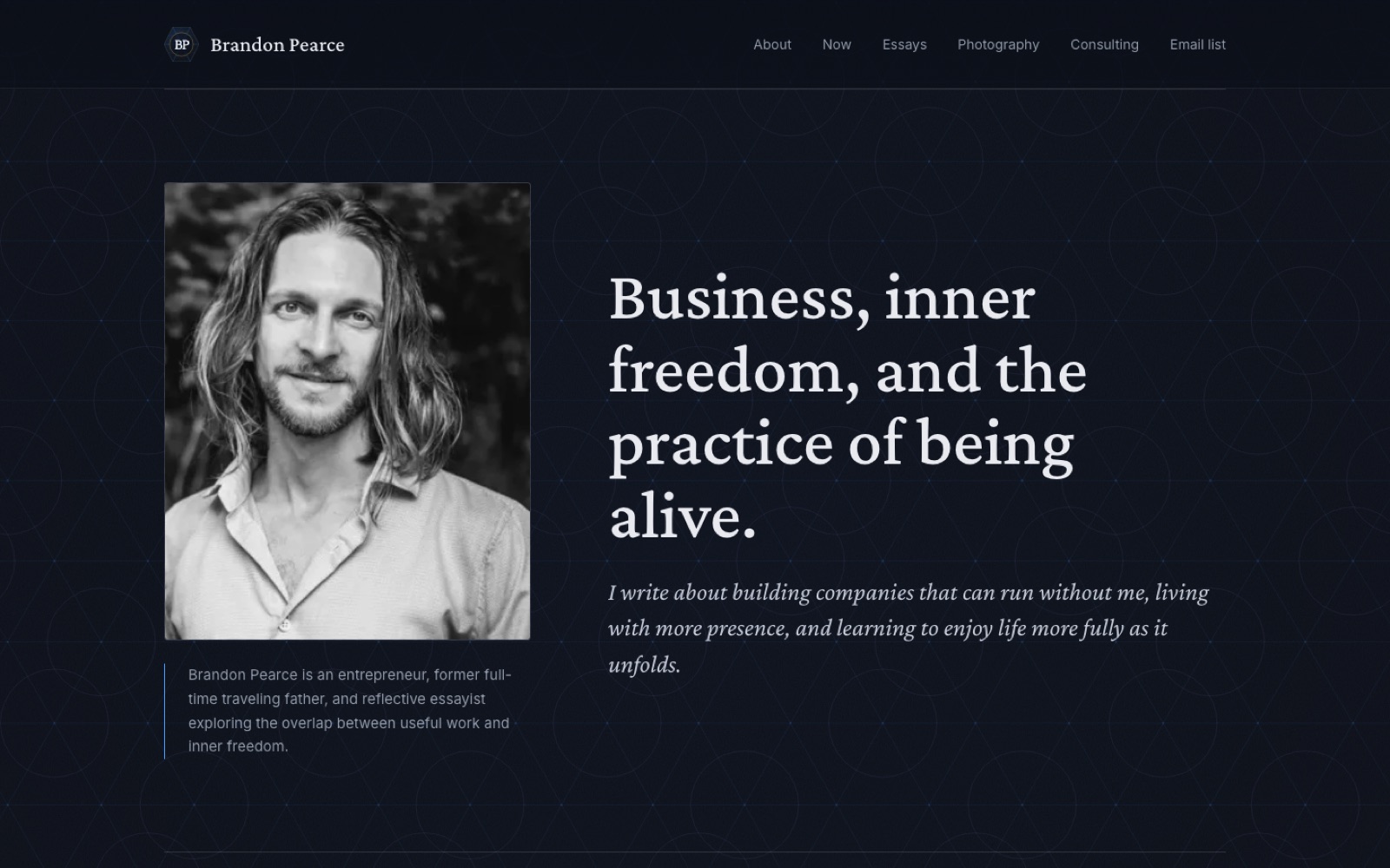 BrandonPearce.com website, after