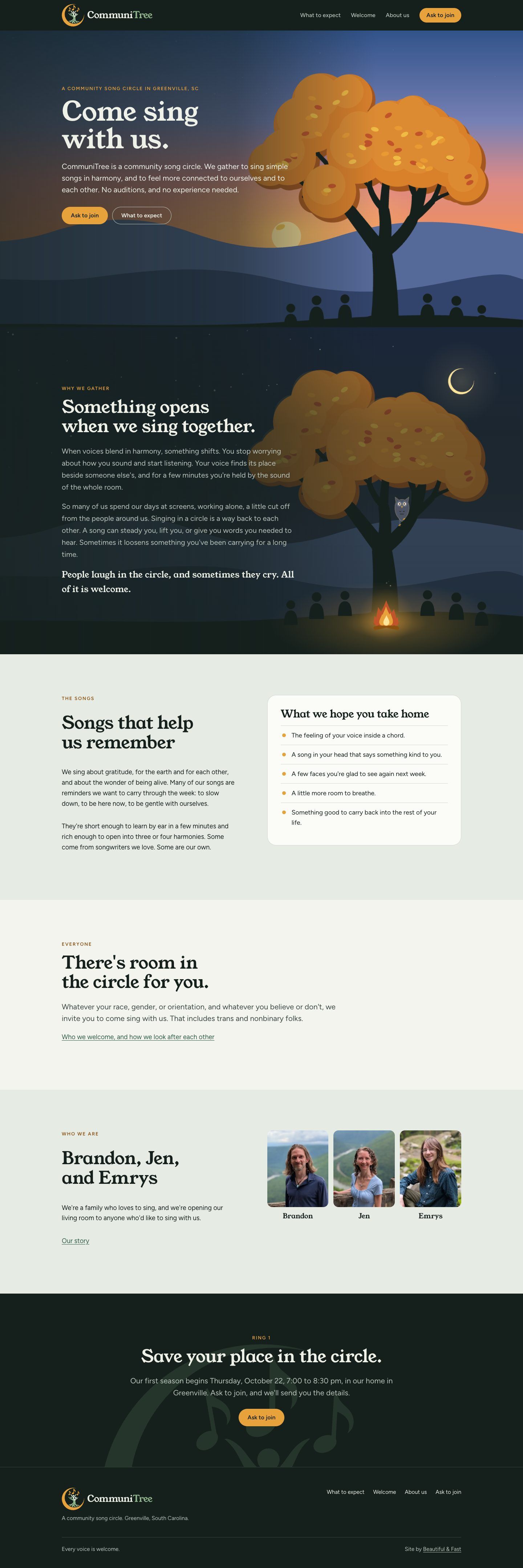 CommuniTree Choir website, the new site, full page