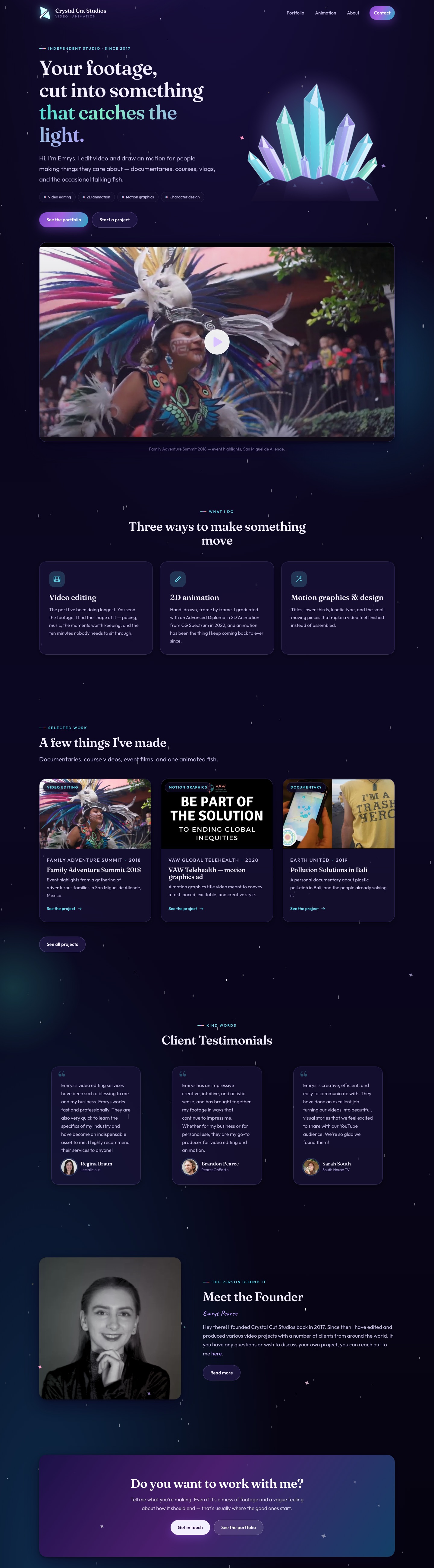 Crystal Cut Studios website, the new site, full page