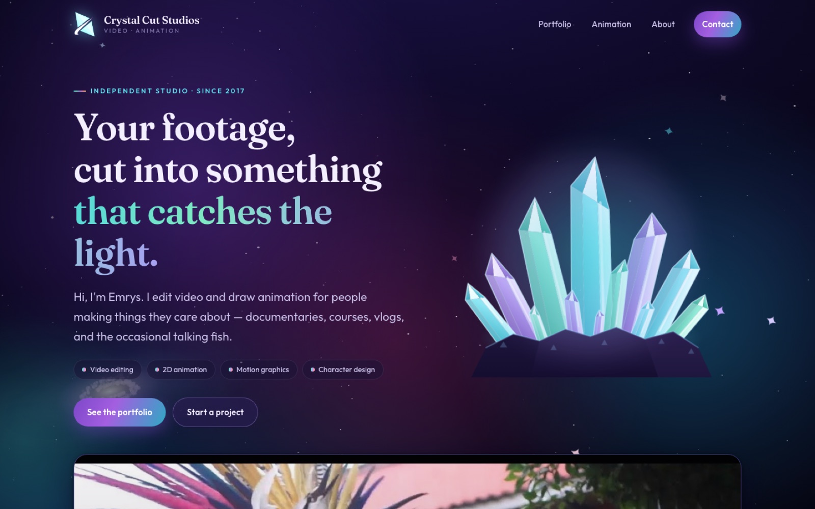 Crystal Cut Studios website, after