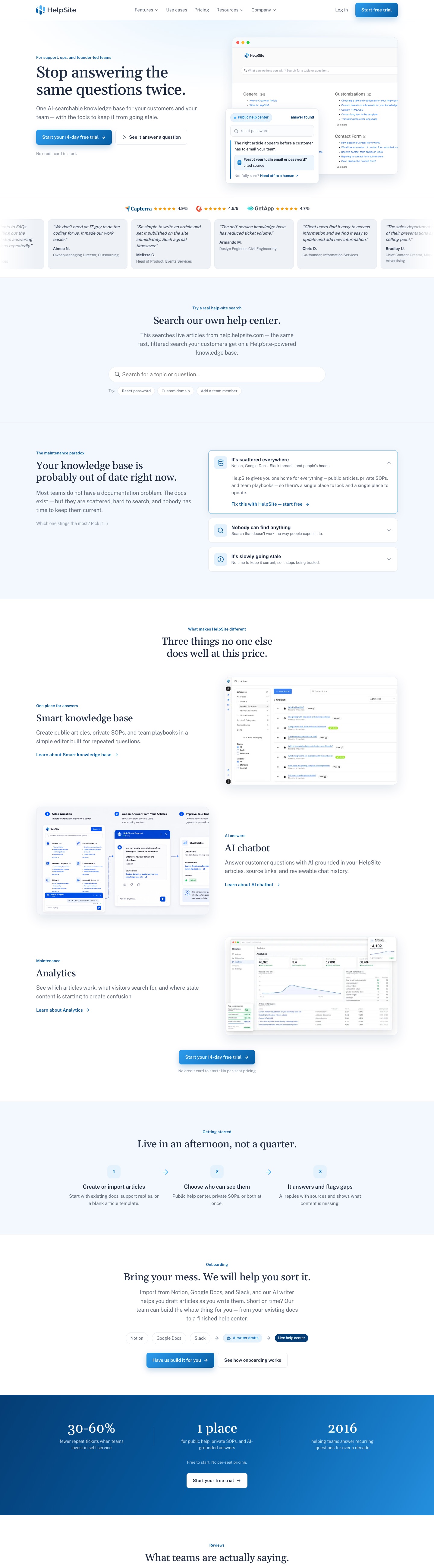 HelpSite website, the new site, full page