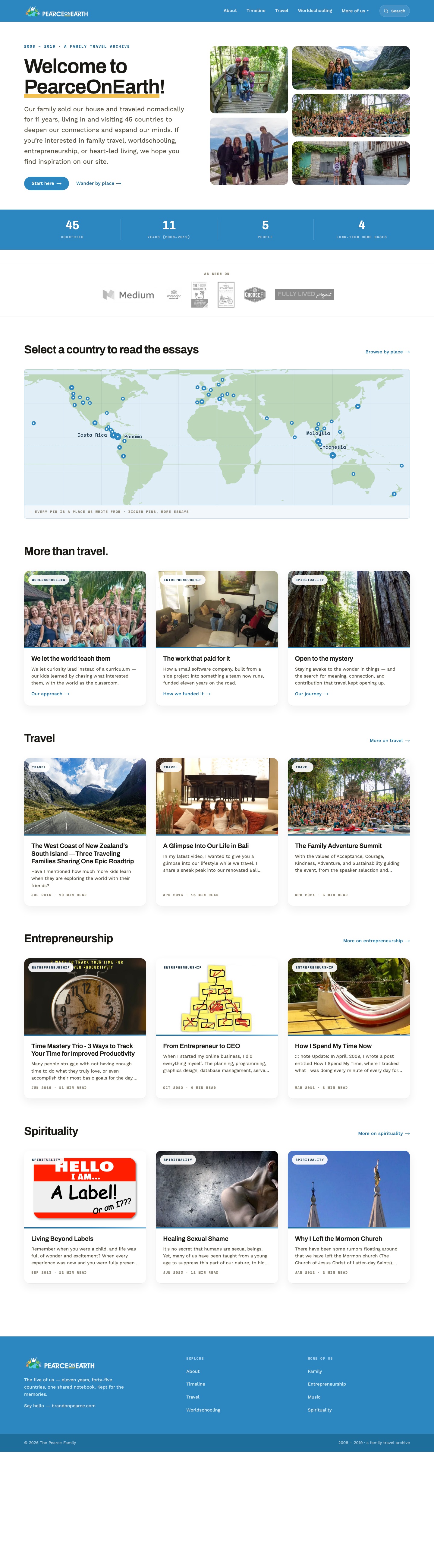Pearce on Earth website, the new site, full page