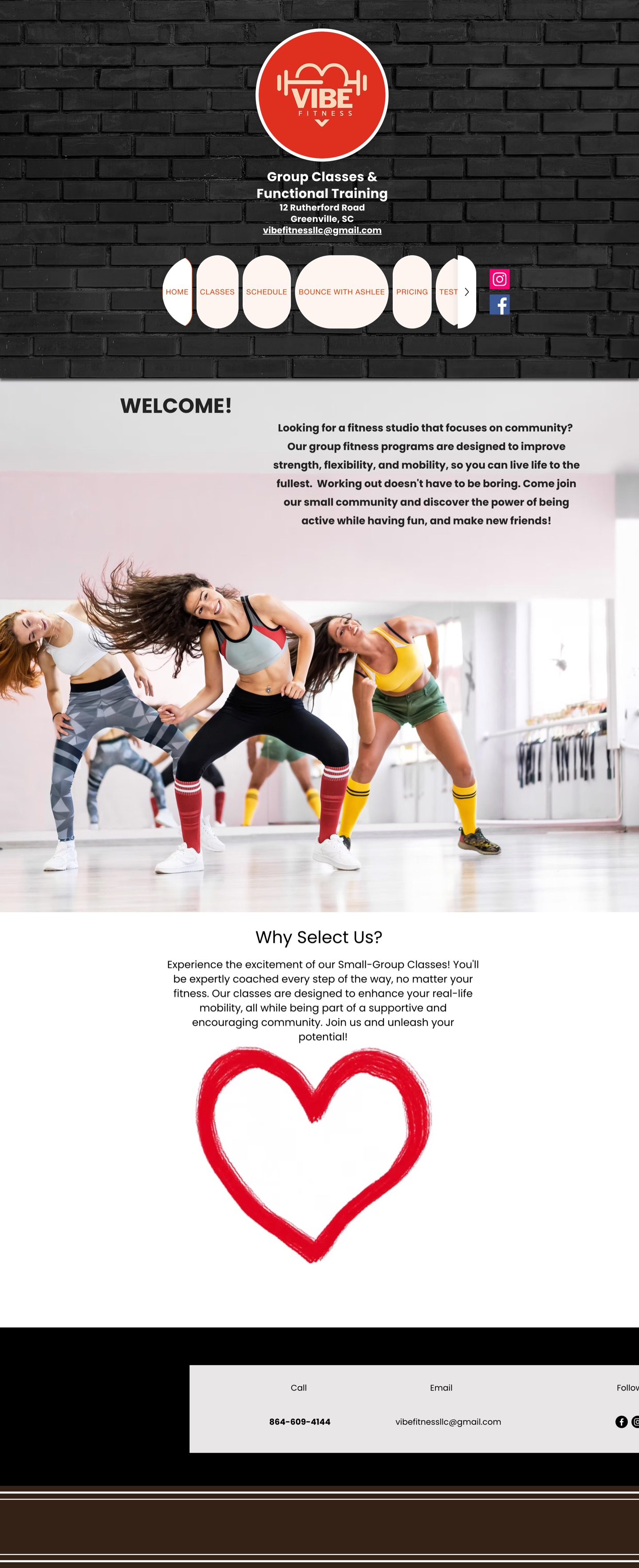 Vibe Fitness website, the old site, full page